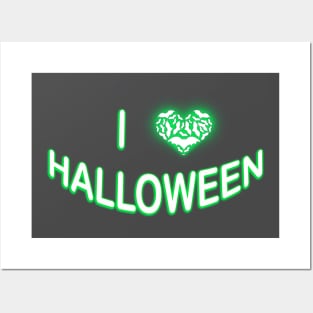 I Love Halloween (Batty Love Heart) Green White Posters and Art